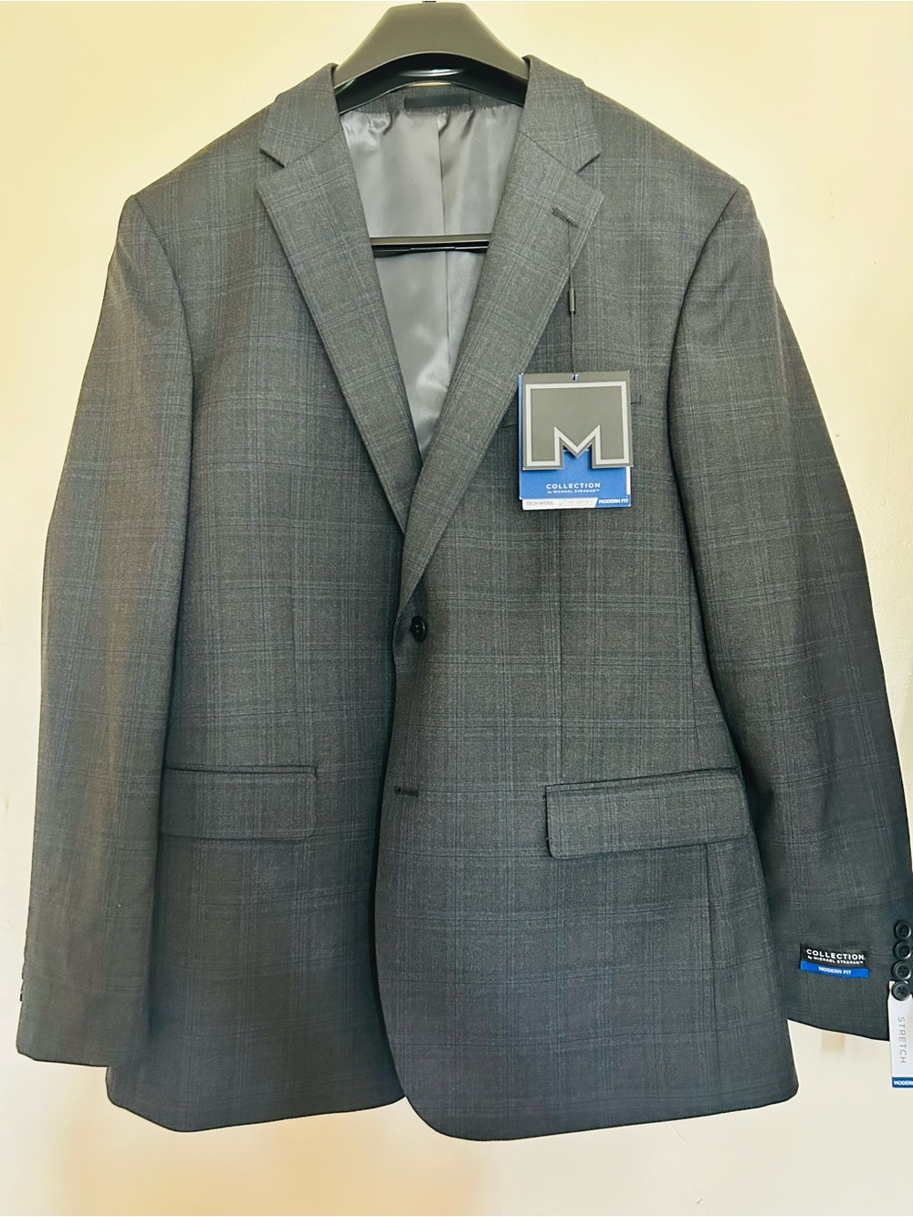 NWT Michael Strahan Gray Plaid Suit Blazer - Classic Tailored Jacket size 46Long
